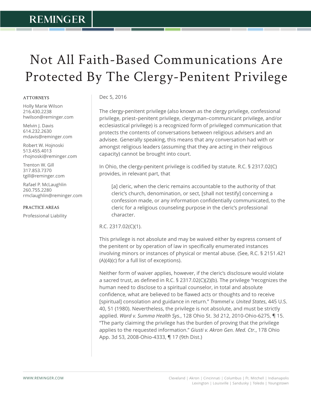 Not All Faith-Based Communications Are Protected by the Clergy-Penitent Privilege