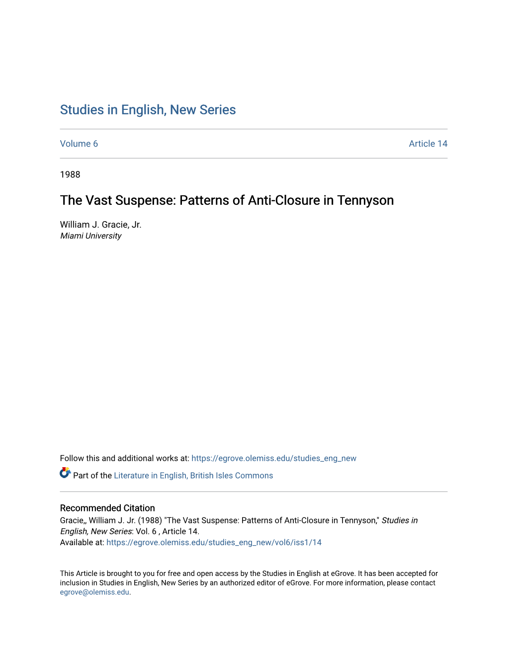 The Vast Suspense: Patterns of Anti-Closure in Tennyson