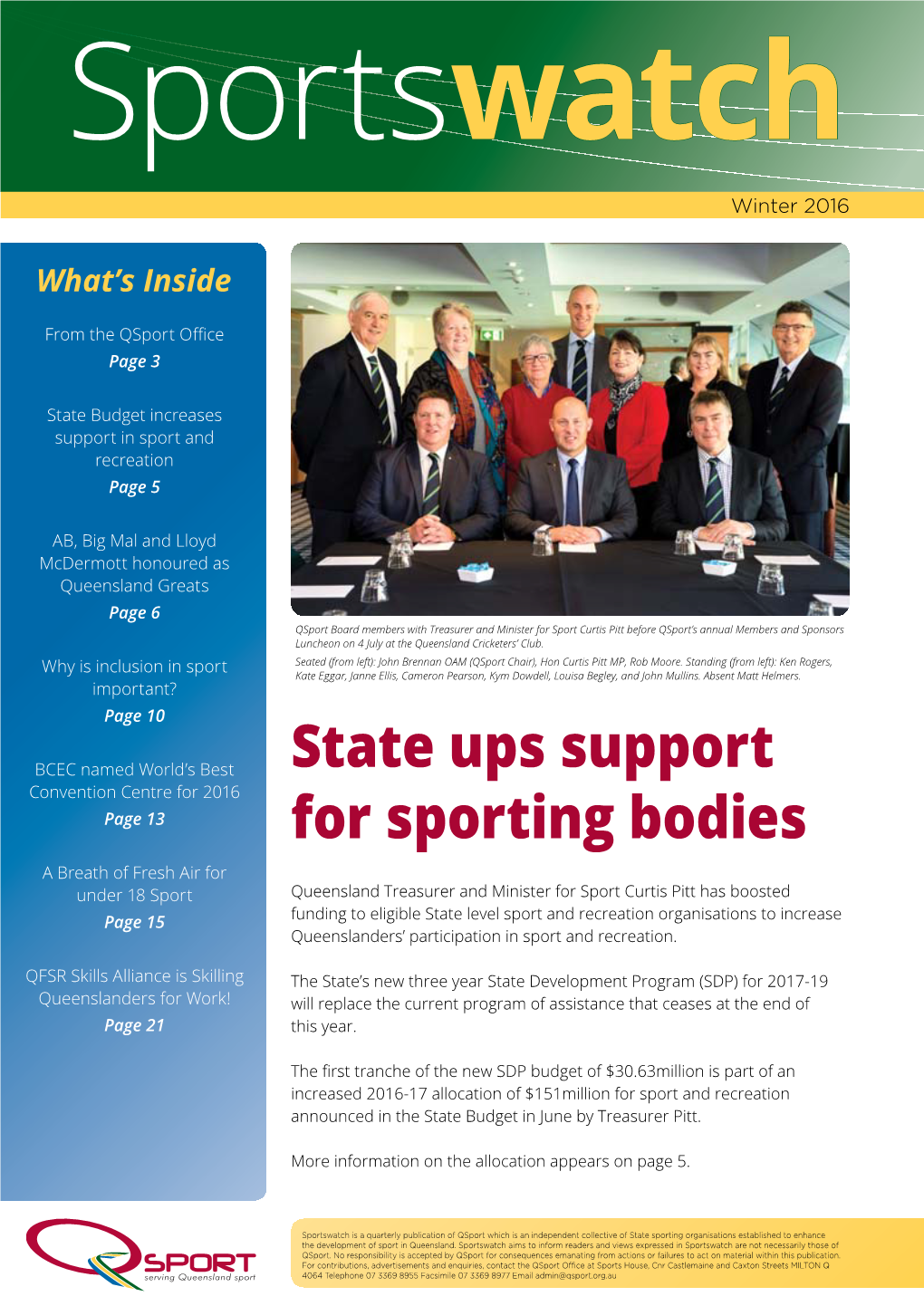 State Ups Support for Sporting Bodies