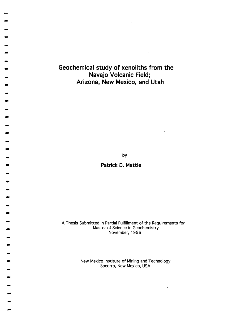 Geochemical Study of Xenoliths from the Navajo