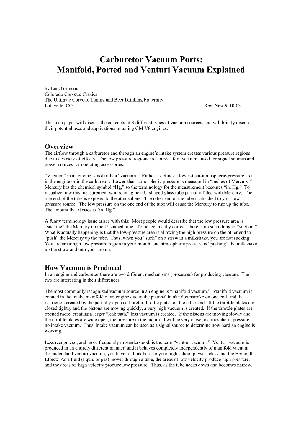 Manifold, Ported and Venturi Vacuum Explained