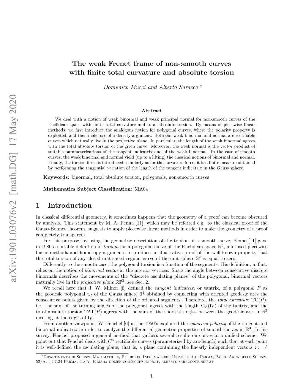 The Weak Frenet Frame of Non-Smooth Curves with Finite Total Curvature And