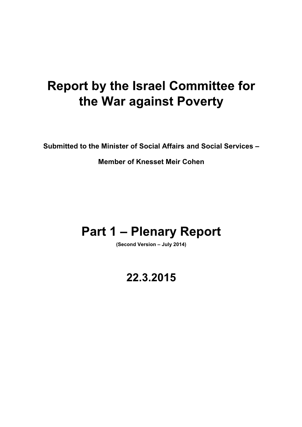 Report by the Israel Committee for the War Against Poverty Part 1