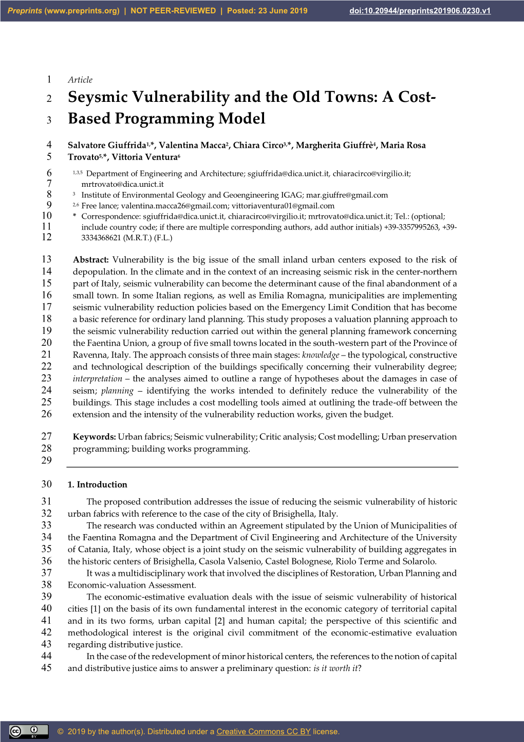 Seysmic Vulnerability and the Old Towns: a Cost- 3 Based Programming Model