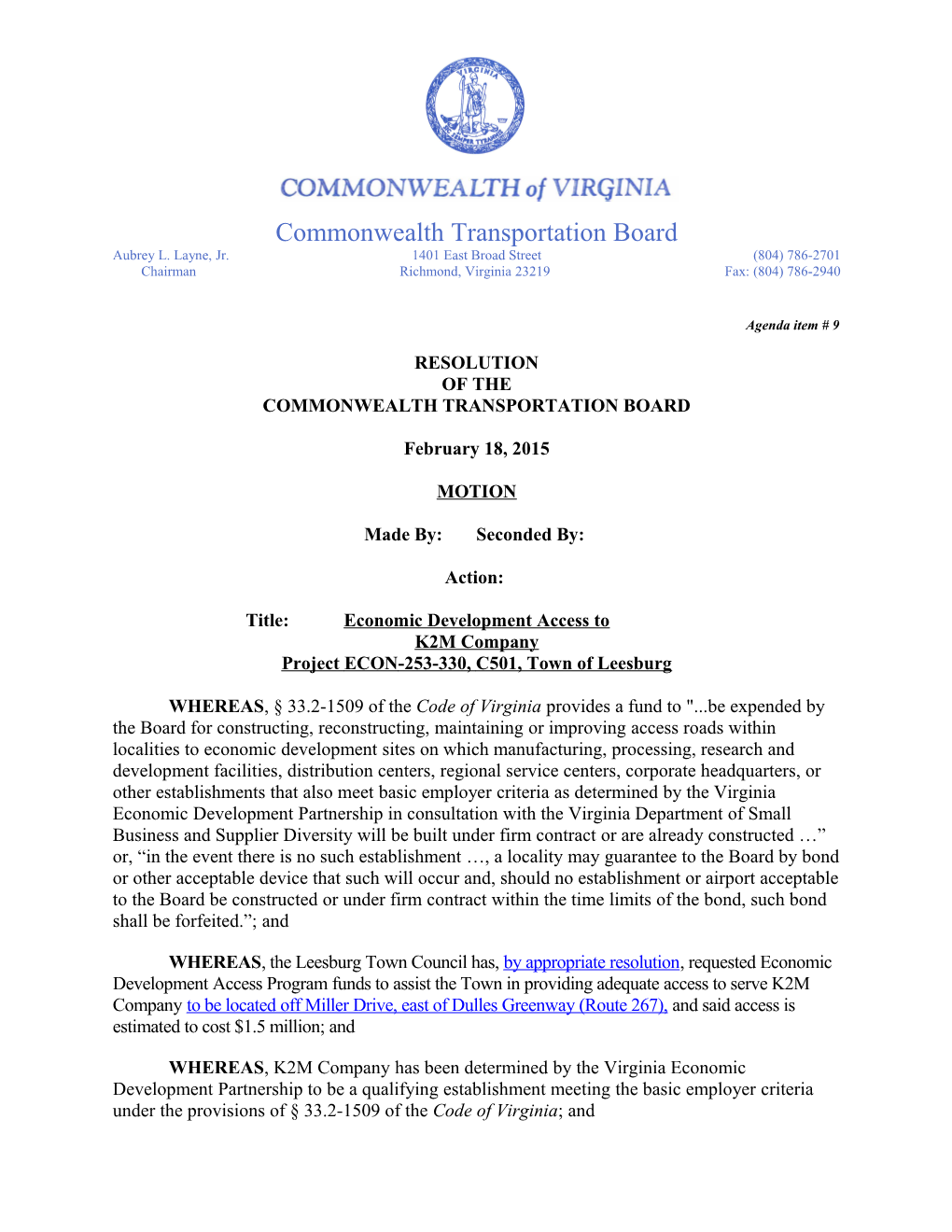 Resolution of the Commonwealth Transportation Board s1