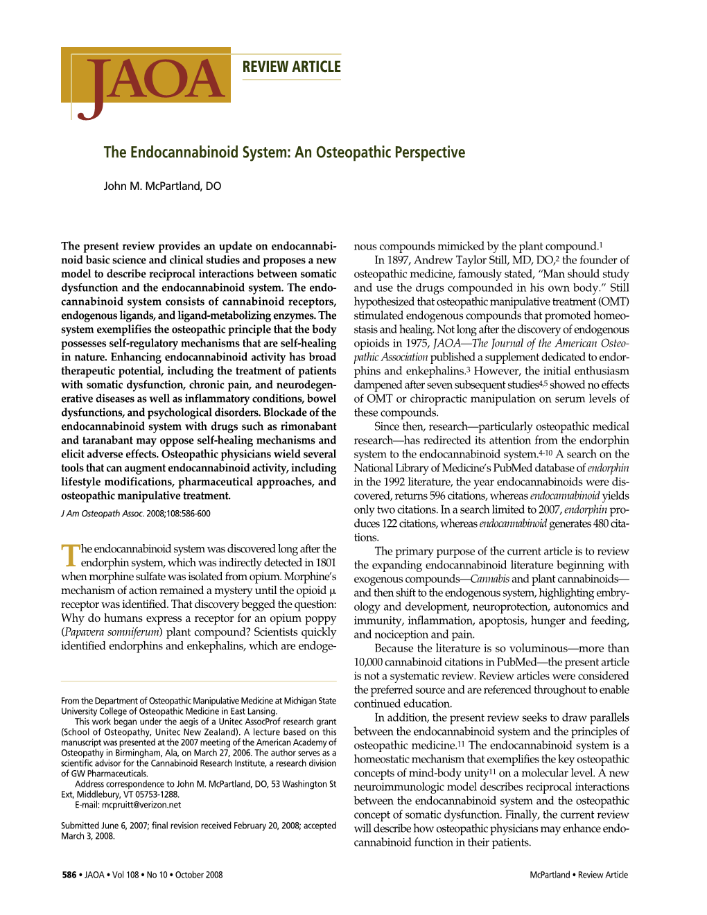 The Endocannabinoid System: an Osteopathic Perspective