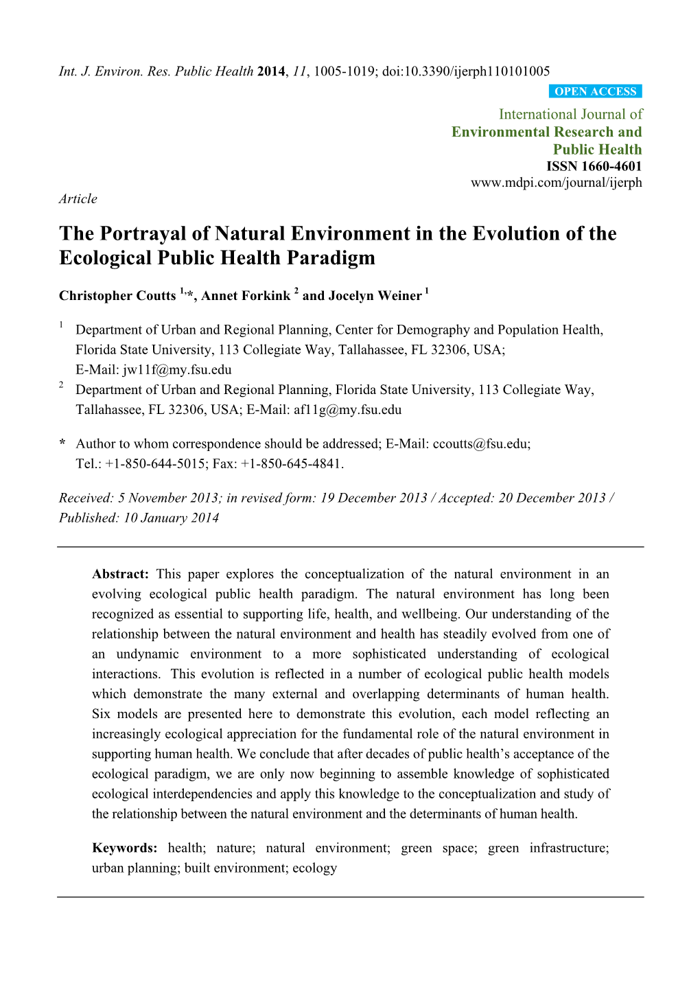 The Portrayal of Natural Environment in the Evolution of the Ecological Public Health Paradigm