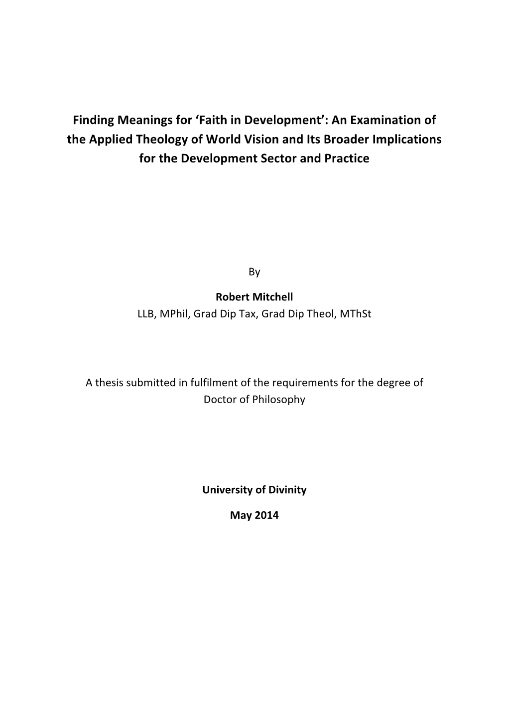 'Faith in Development': an Examination of the Applied Theo