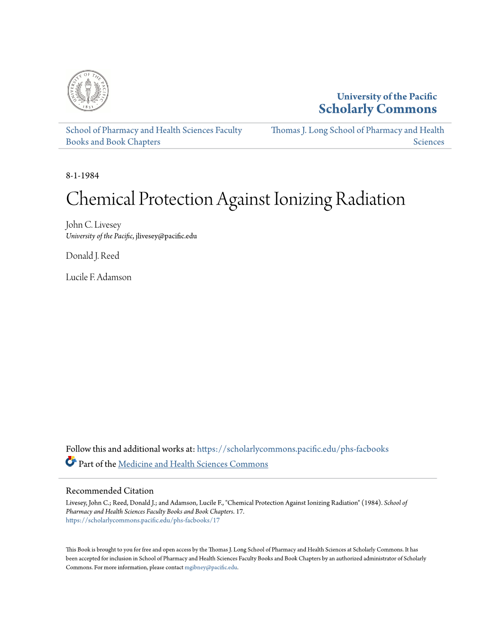 Chemical Protection Against Ionizing Radiation John C