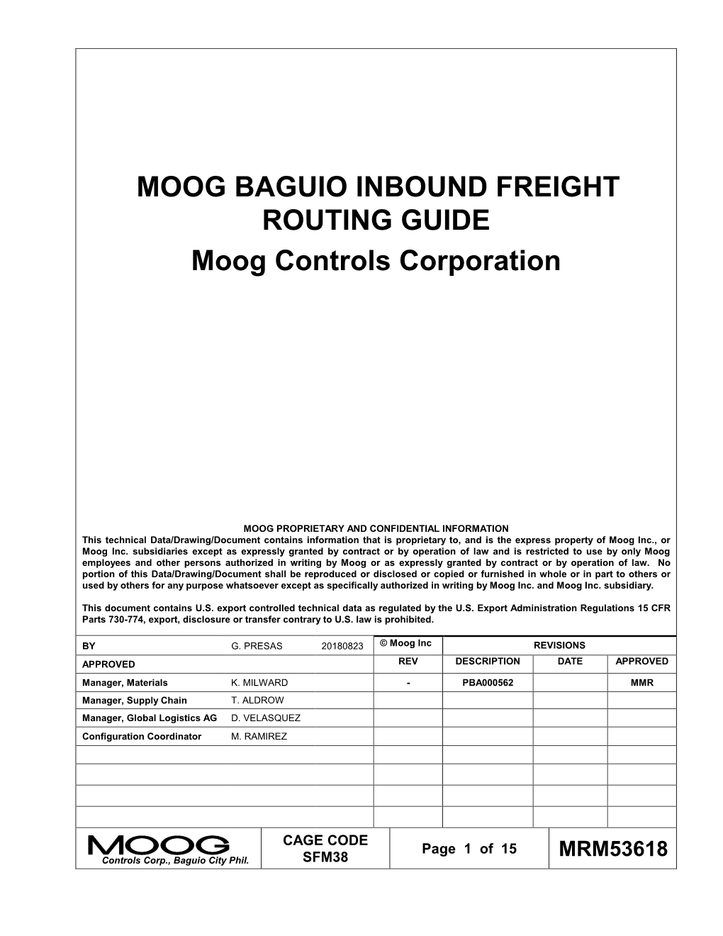 MOOG BAGUIO INBOUND FREIGHT ROUTING GUIDE Moog Controls Corporation