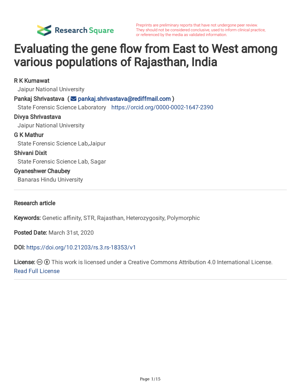 Evaluating the Gene Ow from East to West Among Various Populations Of