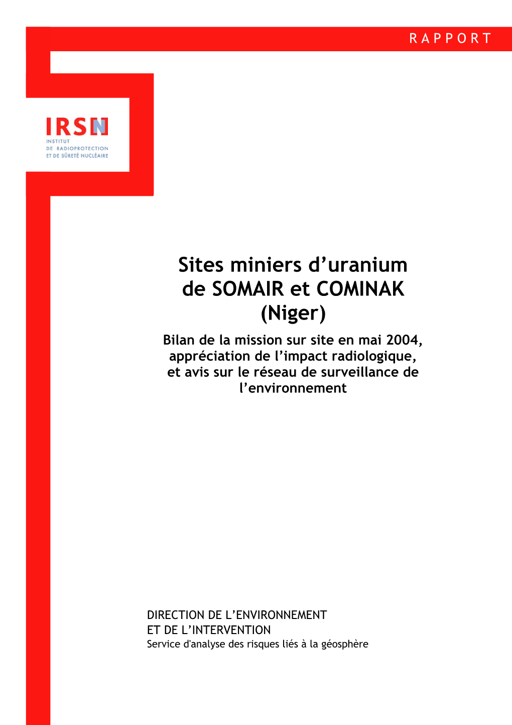 Sites Miniers D'uranium De SOMAIR Et COMINAK (Niger)