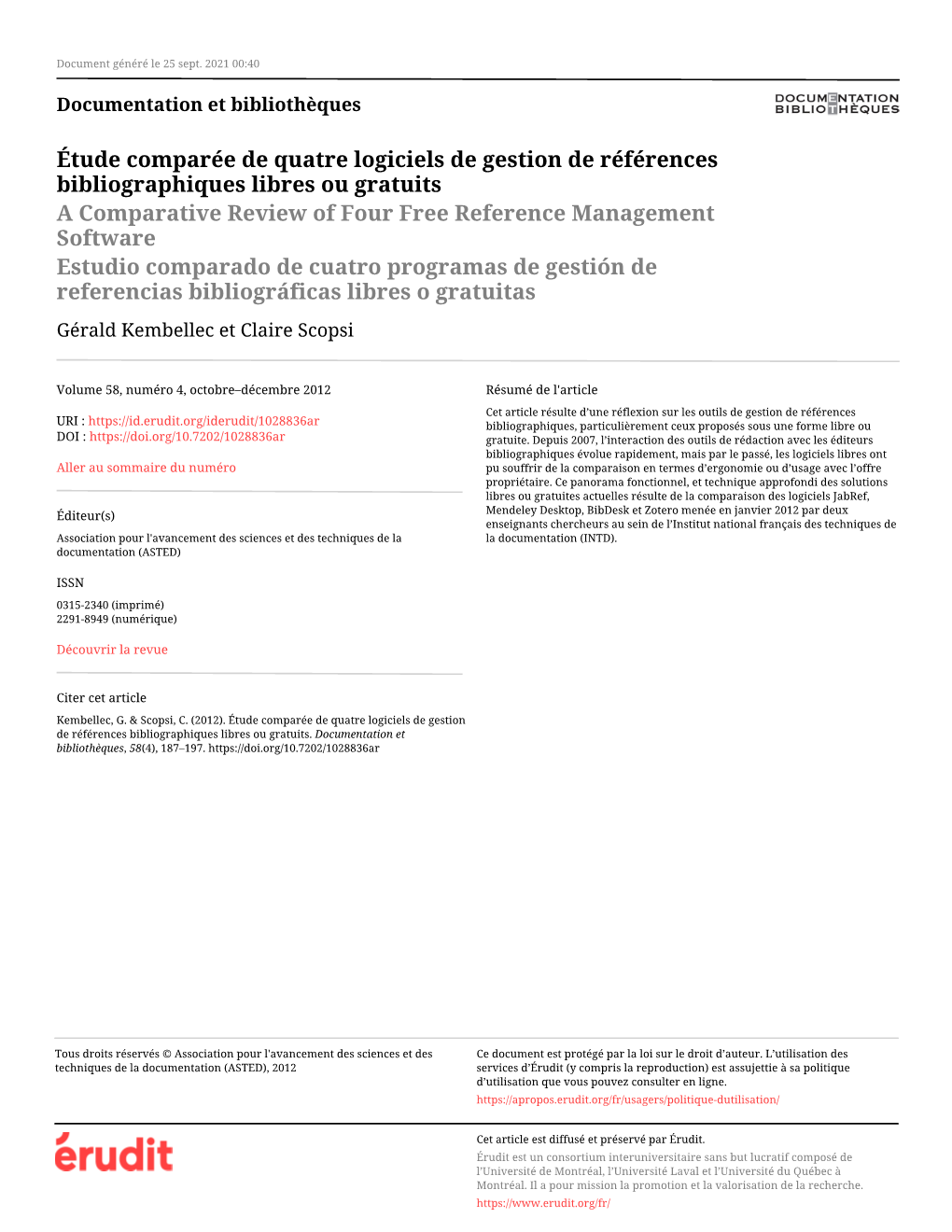 Étude Comparée De Quatre Logiciels De Gestion De Références