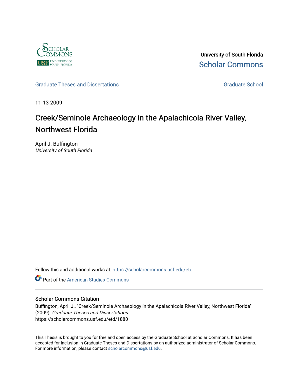 Creek/Seminole Archaeology in the Apalachicola River Valley, Northwest Florida