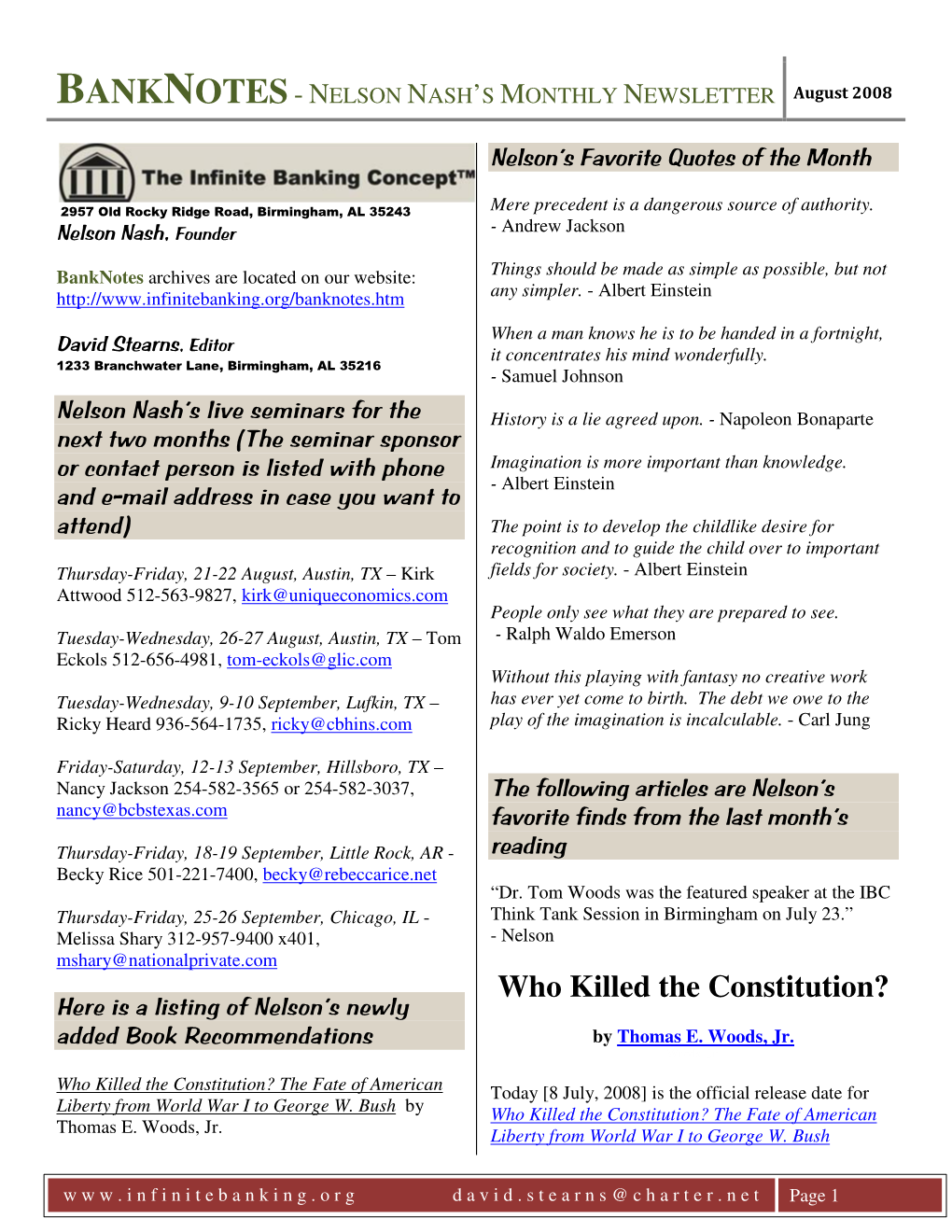 Who Killed the Constitution? Here Is a Listing of Nelson’S Newly Added Book Recommendations by Thomas E