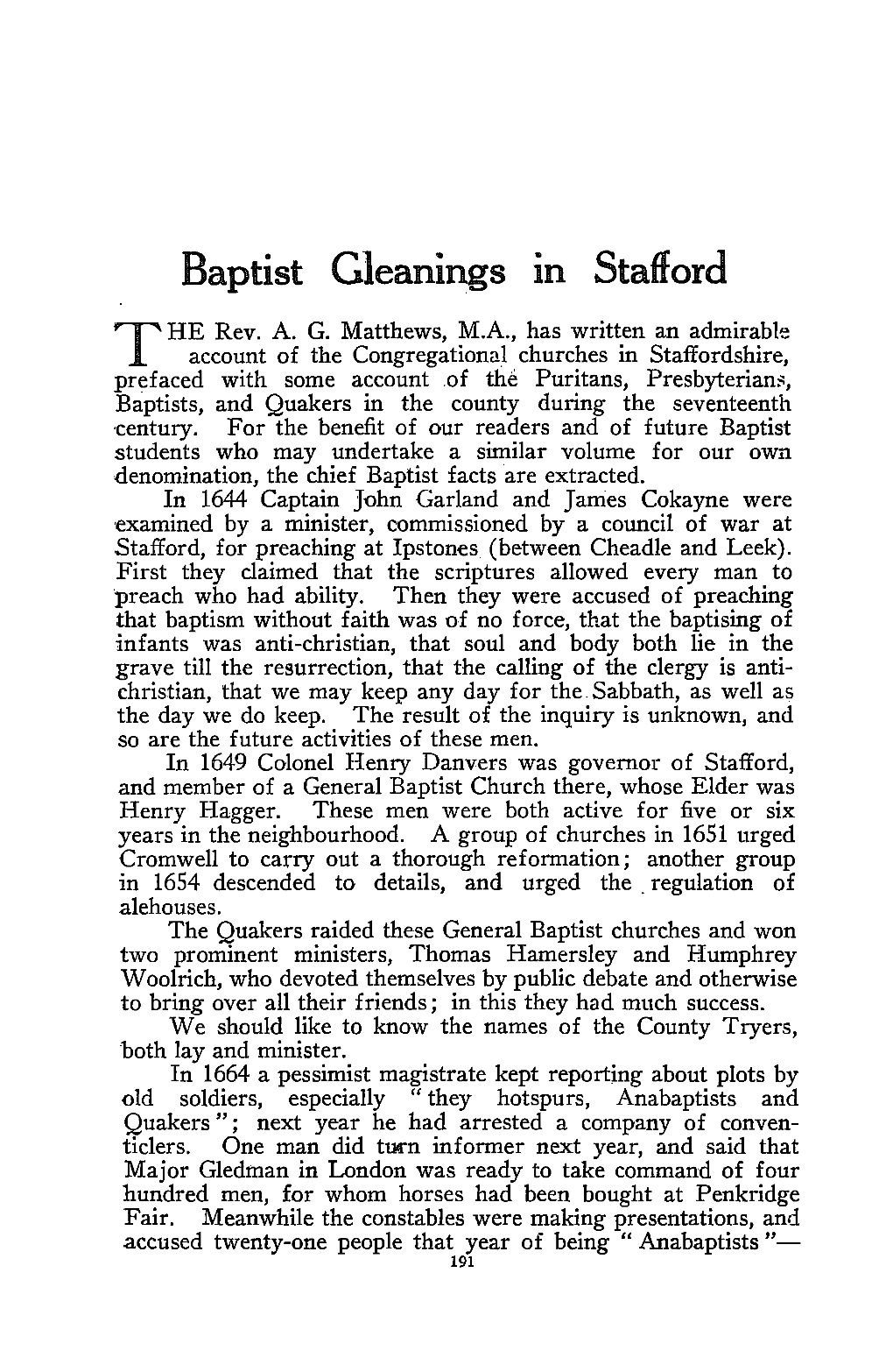 Baptist Gleanings In. Stafford