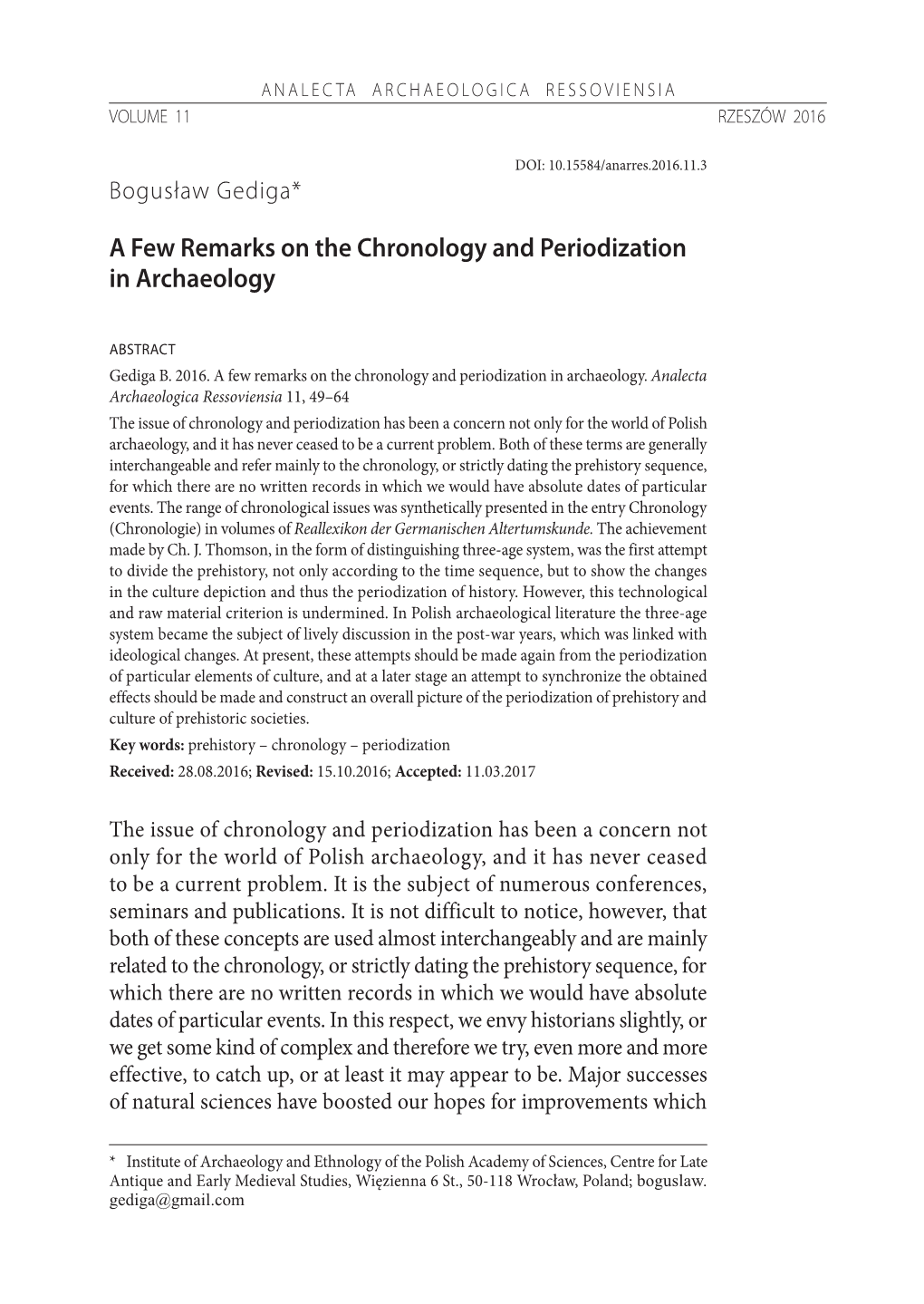 A Few Remarks on the Chronology and Periodization in Archaeology