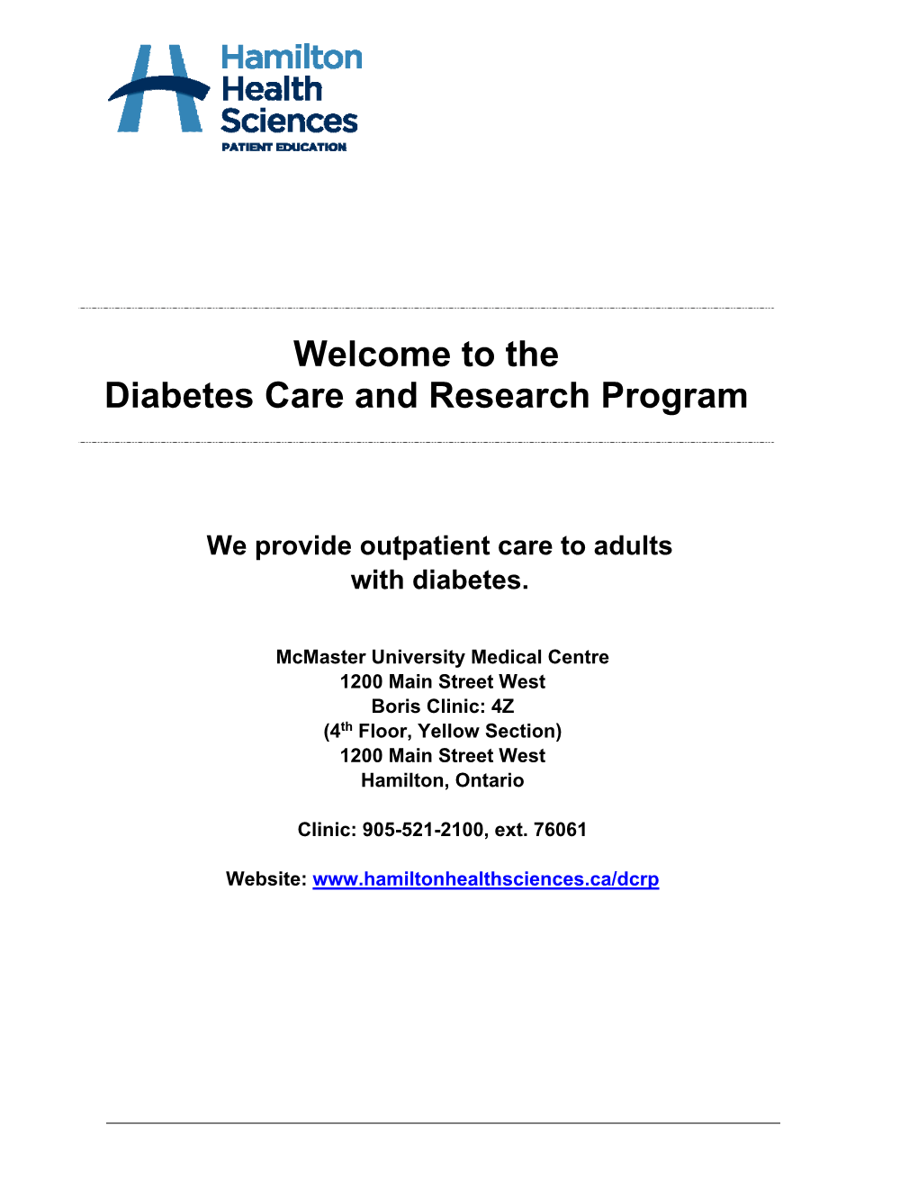 Diabetes Care and Research Program; Welcome