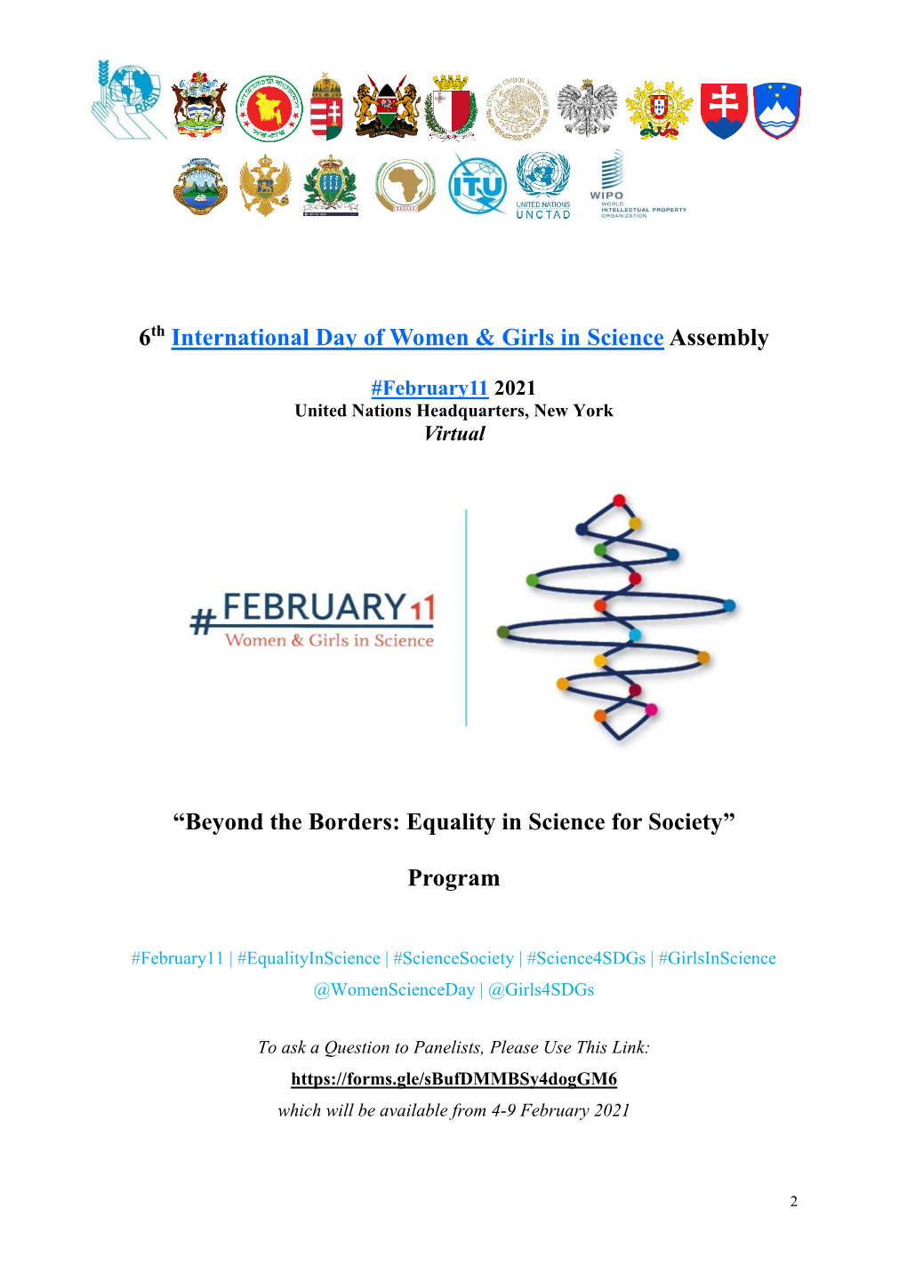 6Th International Day of Women & Girls in Science Assembly “Beyond the Borders: Equality in Science for Society” Program