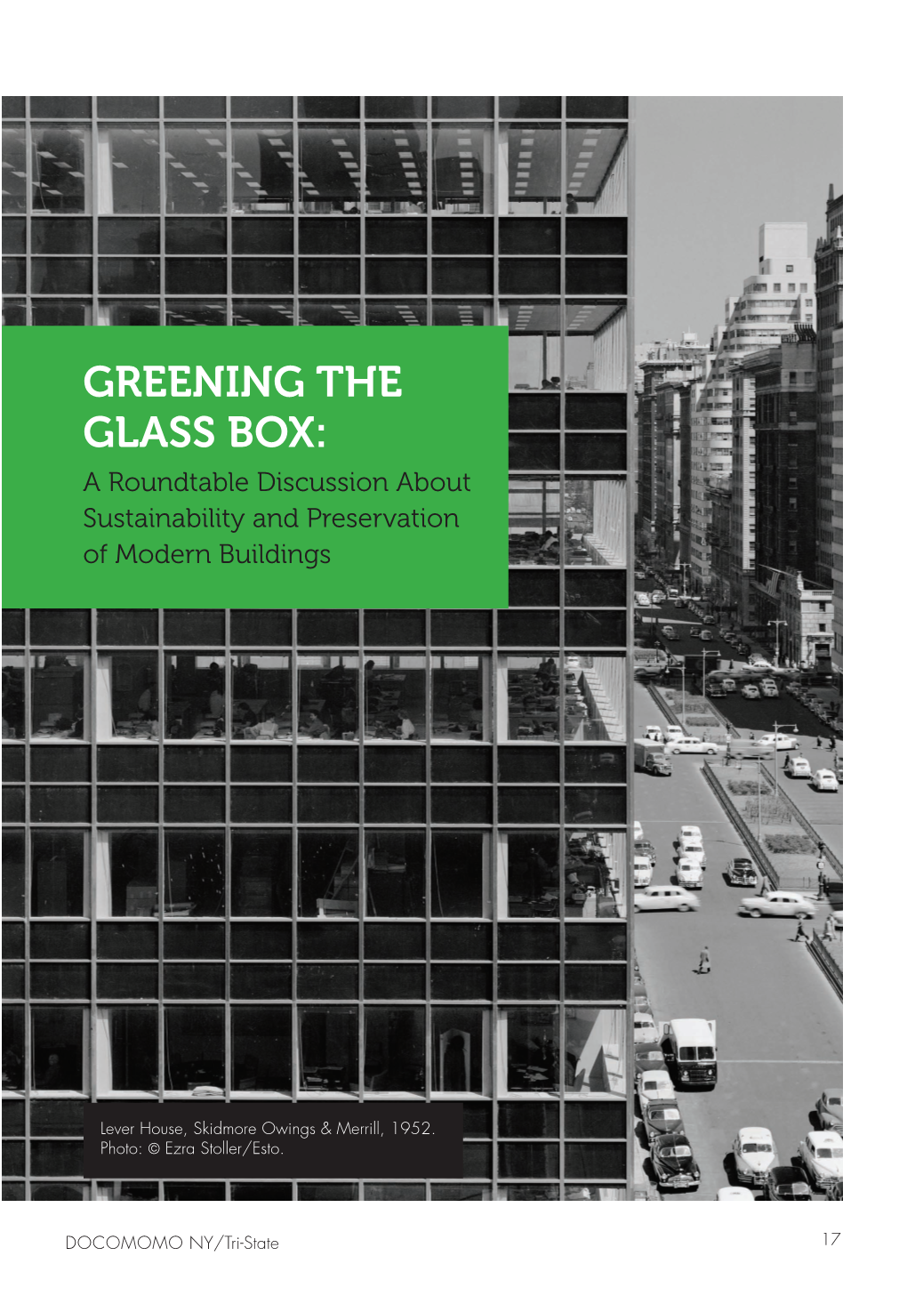 GREENING the GLASS BOX: a Roundtable Discussion About Sustainability and Preservation of Modern Buildings