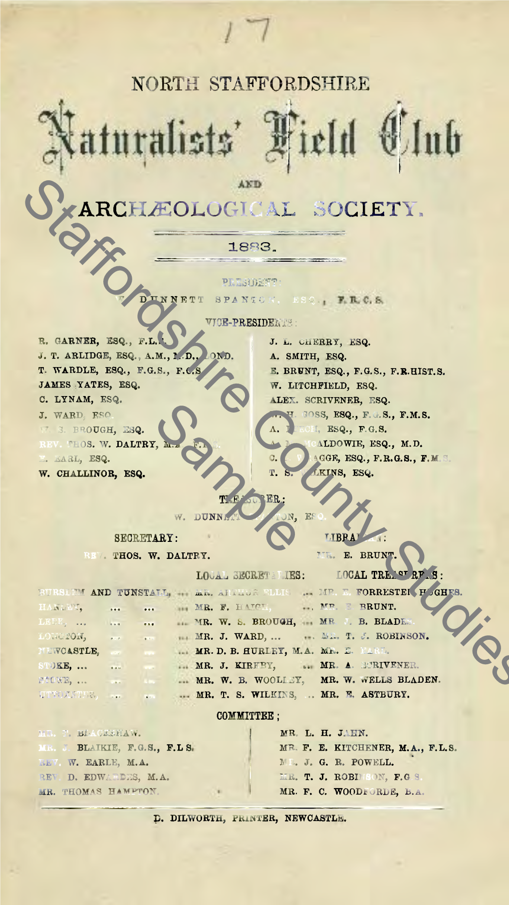 North Staffordshire Naturalists' Field Club and Archaeological Society a Satisfactory Report of the Pro• Ceedings of the Past Twelve Months