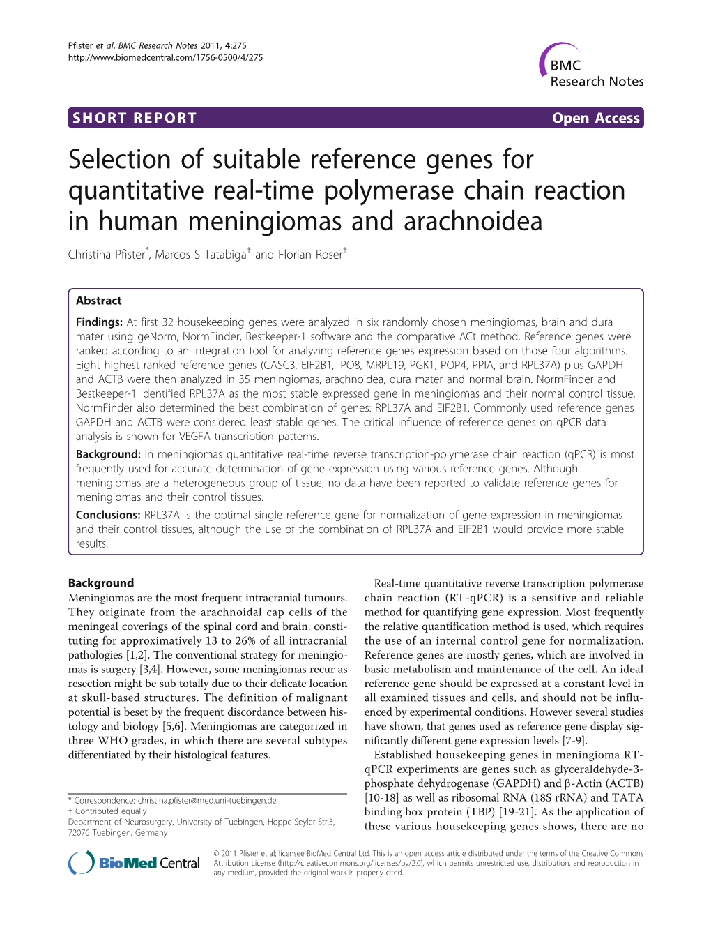 Selection of Suitable Reference Genes for Quantitative Real-Time