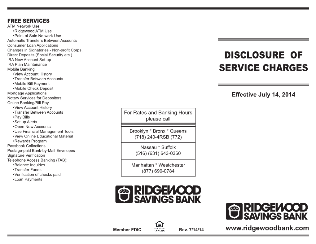 Disclosure of Service Charges