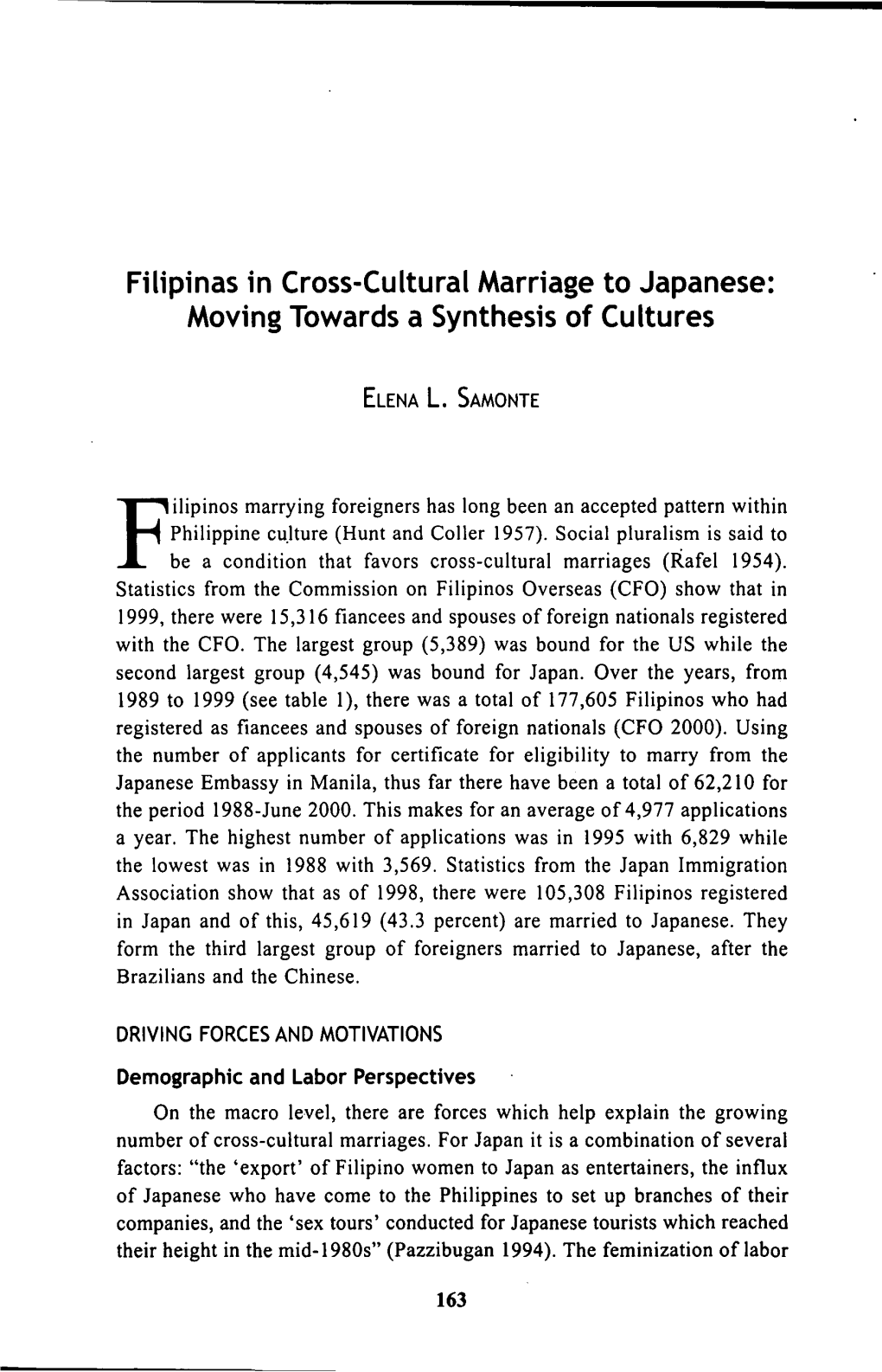 Filipinas in Cross-Cultural Marriage to Japanese: Moving Towards a Synthesis of Cultures