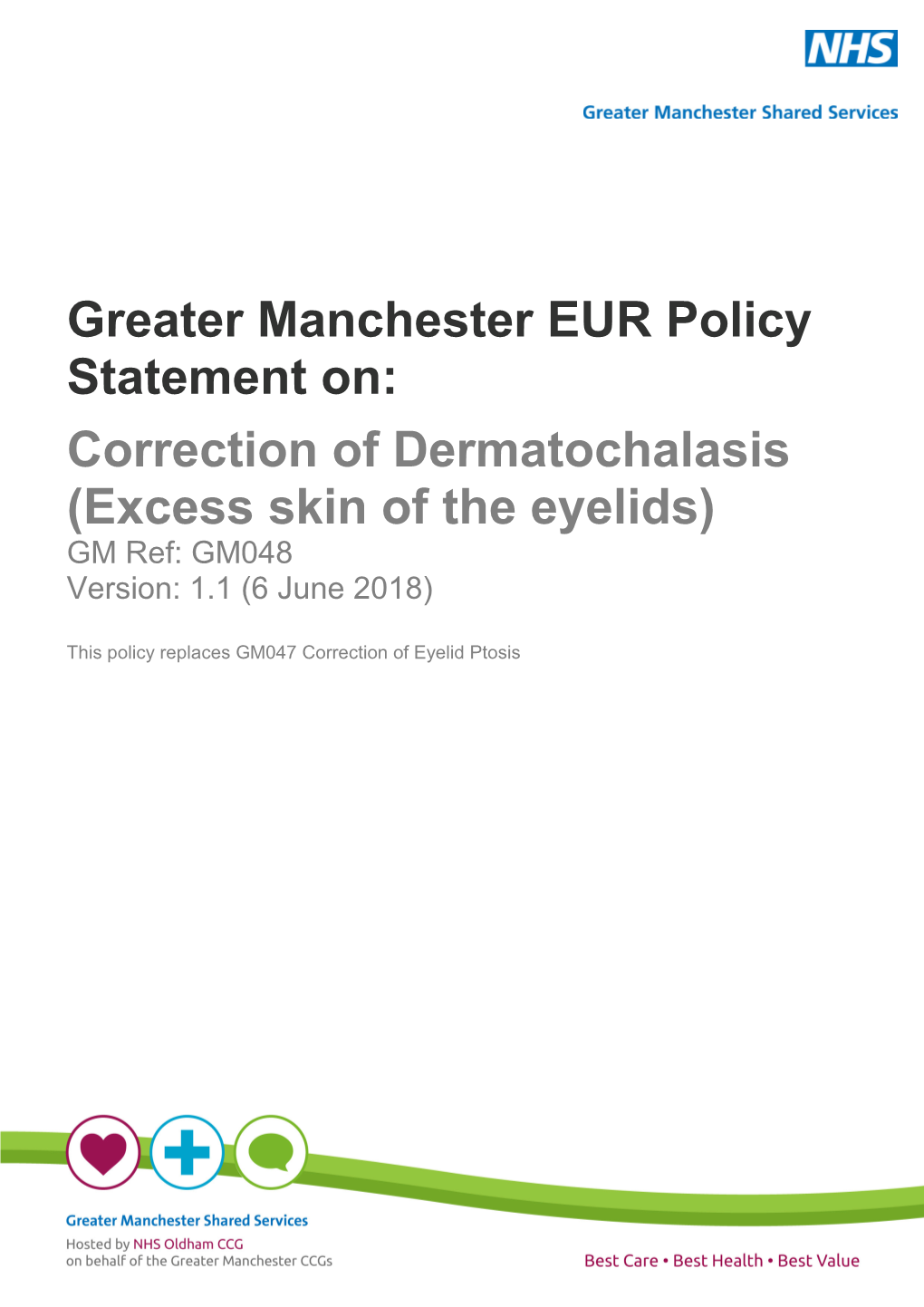 Correction of Dermatochalasis (Excess Skin of the Eyelids) GM Ref: GM048 Version: 1.1 (6 June 2018)