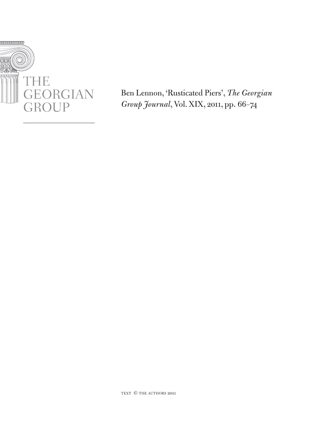 Ben Lennon, 'Rusticated Piers', the Georgian Group Journal, Vol. Xix