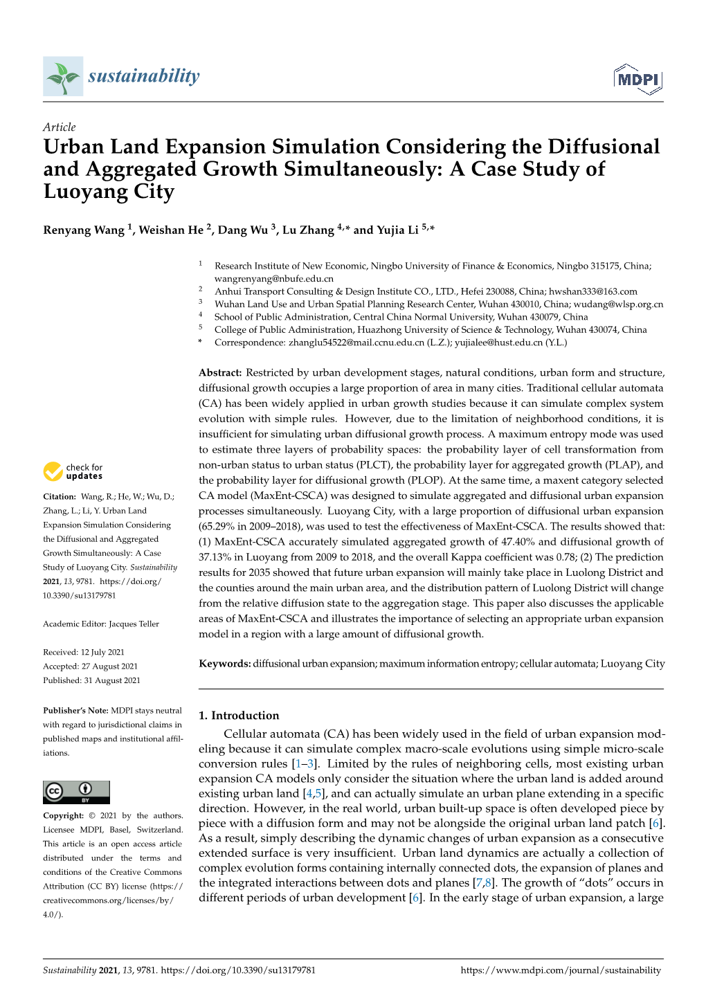 Urban Land Expansion Simulation Considering the Diffusional and Aggregated Growth Simultaneously: a Case Study of Luoyang City