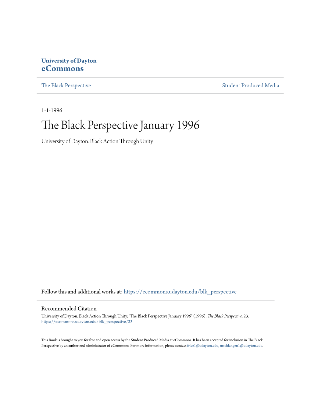 The Black Perspective January 1996