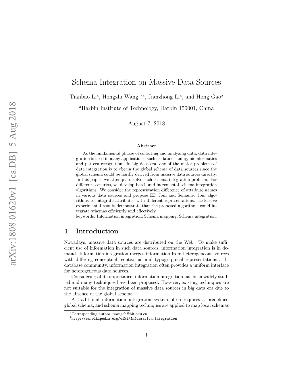 Schema Integration on Massive Data Sources