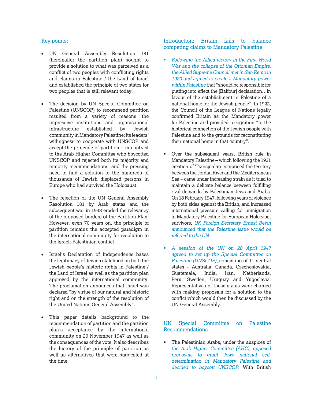 BICOM Briefing: the 1947 UN Partition Plan