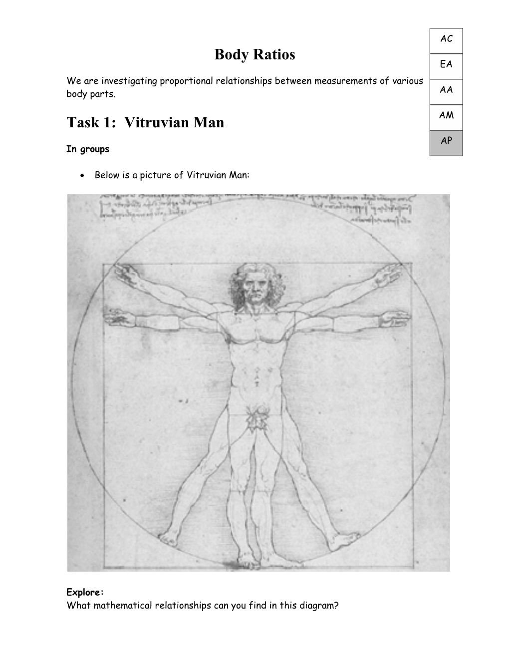 Body Ratios Task 1: Vitruvian