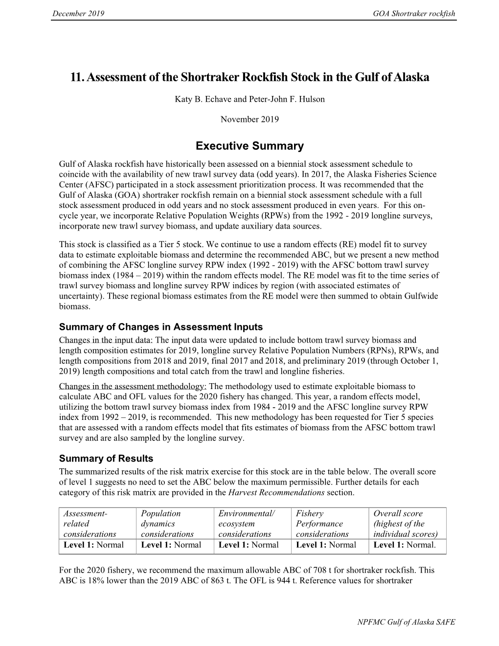 Assessment of the Shortraker Rockfish Stock in the Gulf of Alaska