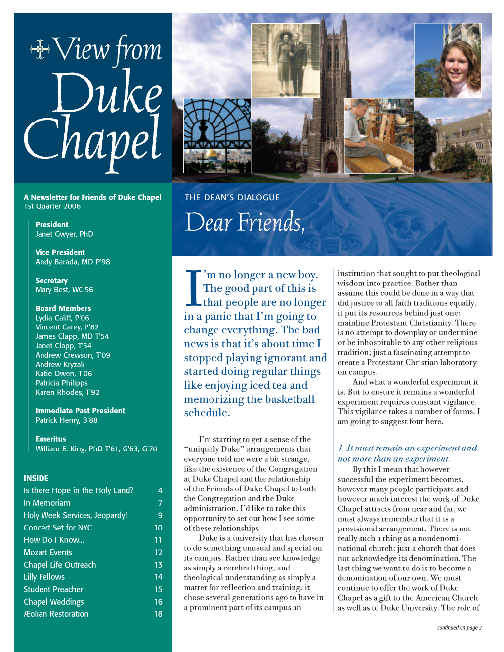 Spring 2006 Chapel News