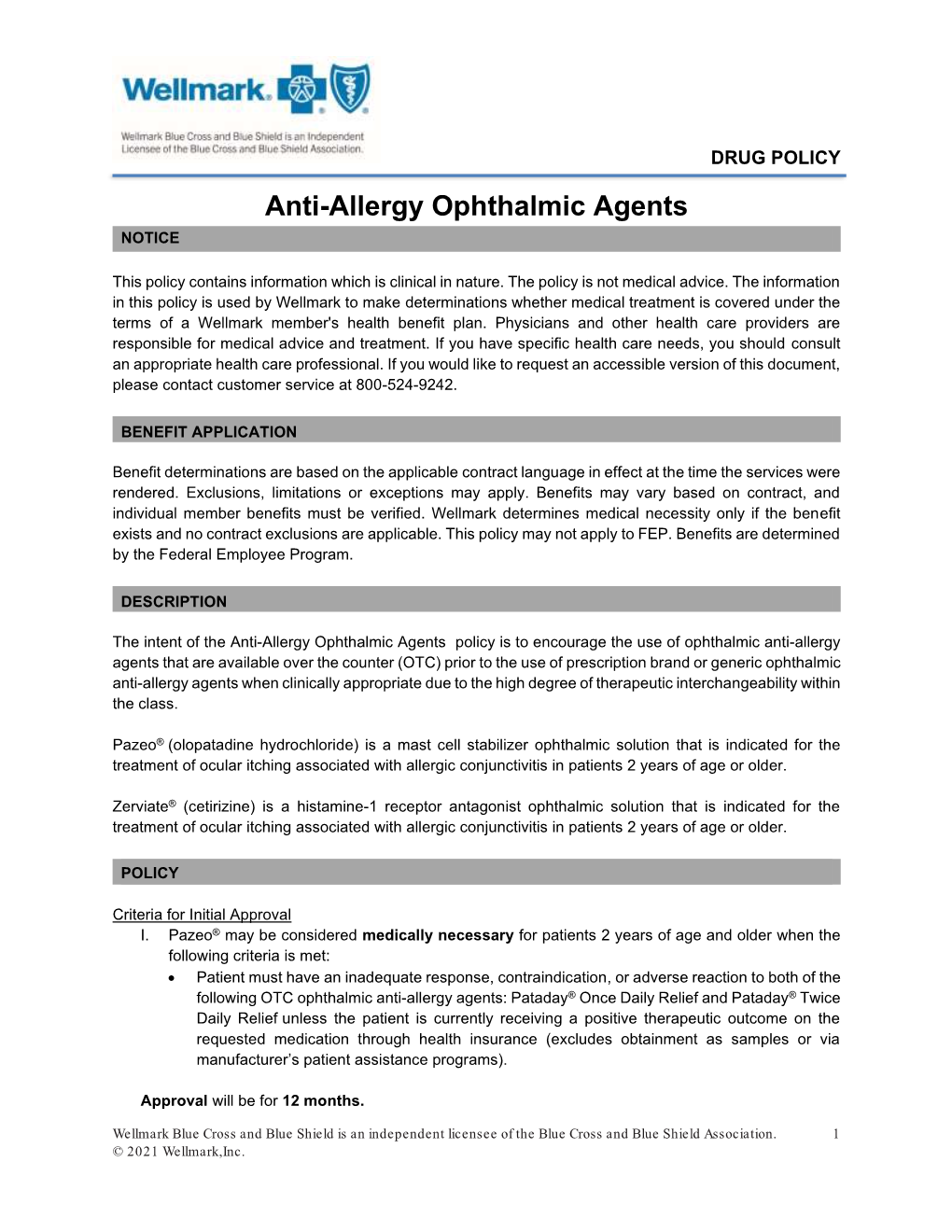 Anti-Allergy Ophthalmic Agents NOTICE