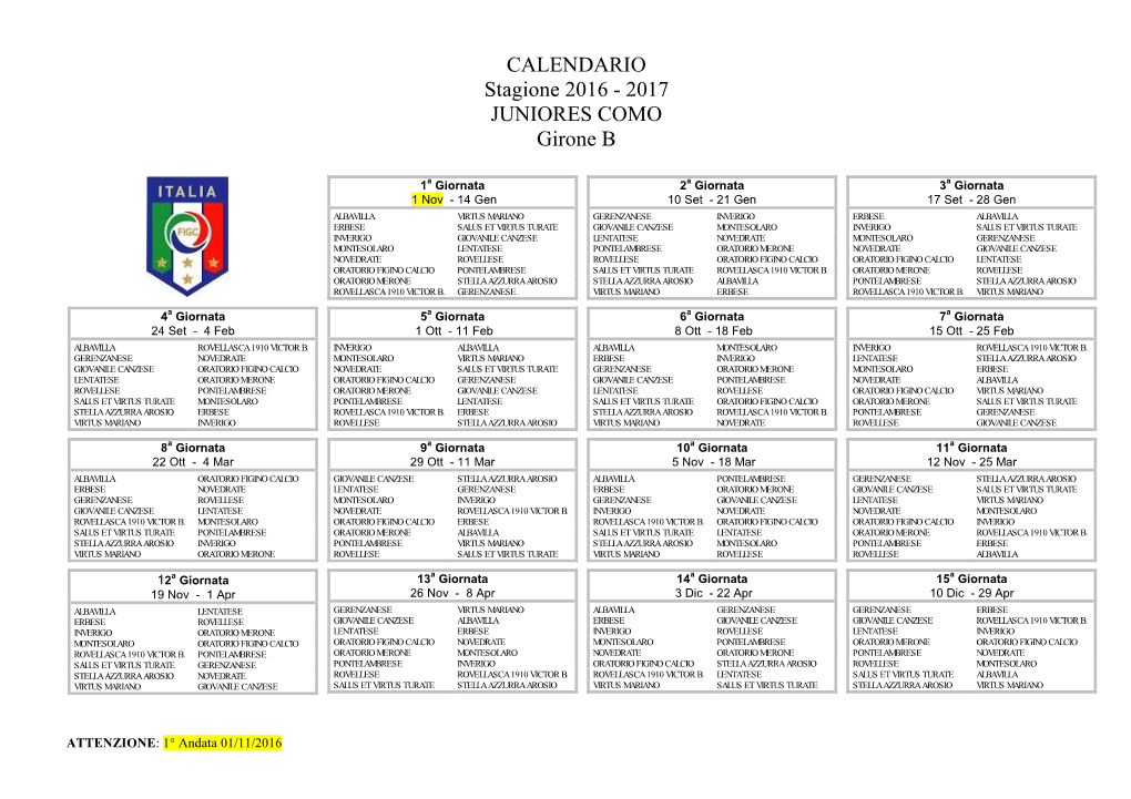 2017 JUNIORES COMO Girone B