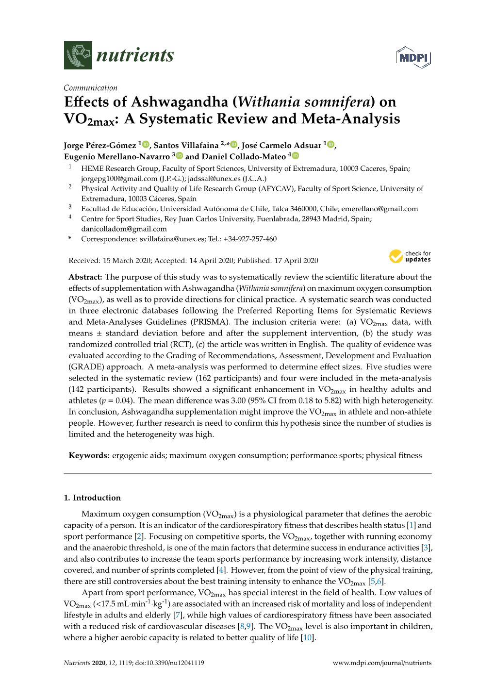 Withania Somnifera) on Vo2max: a Systematic Review and Meta-Analysis