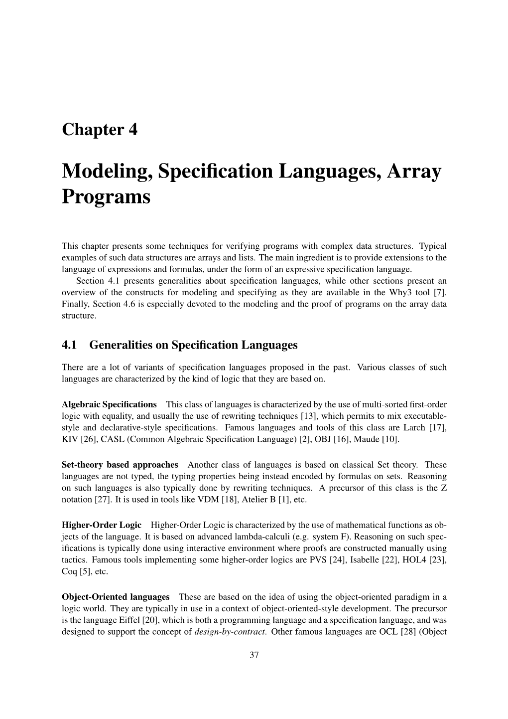 Modeling, Specification Languages, Array Programs