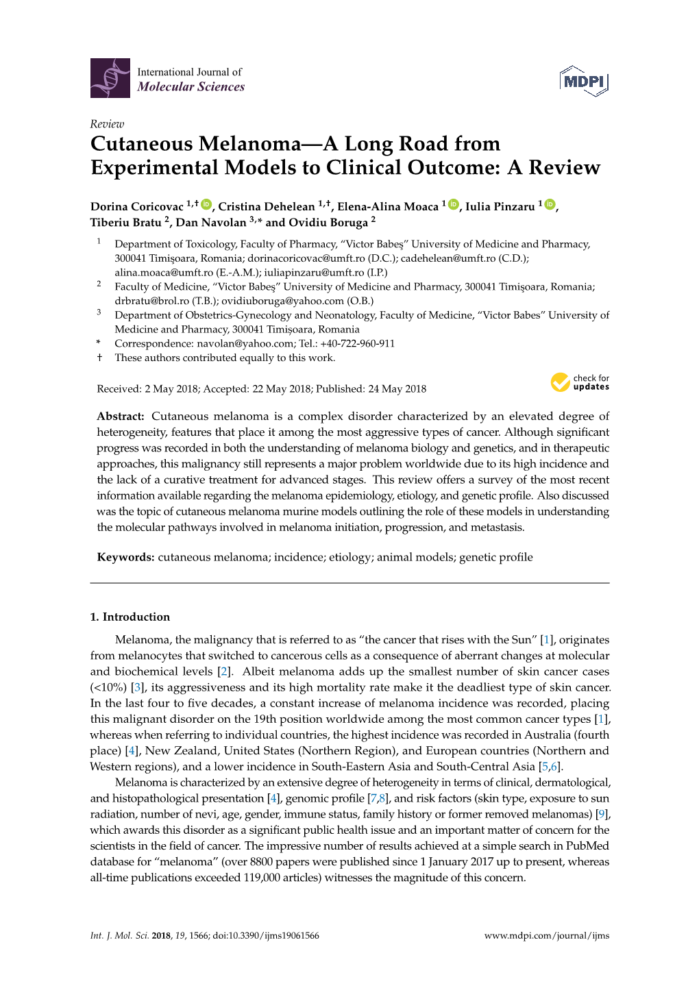 Cutaneous Melanoma—A Long Road from Experimental Models to Clinical Outcome: a Review