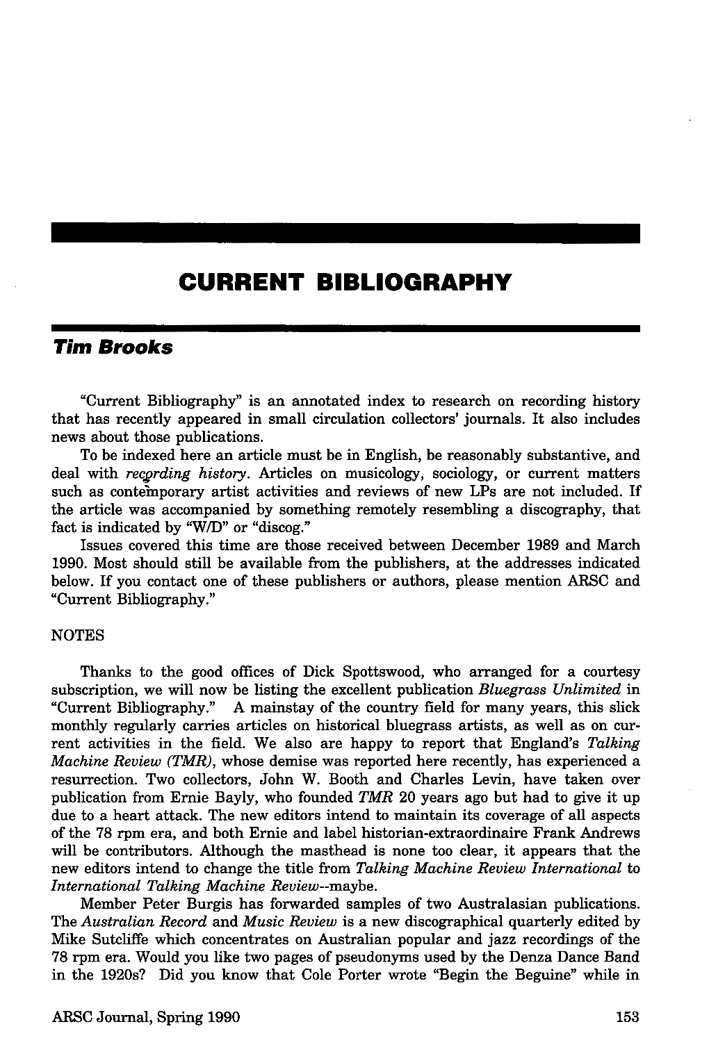 ARSC Journal, Spring 1990 153 Current Bibliography