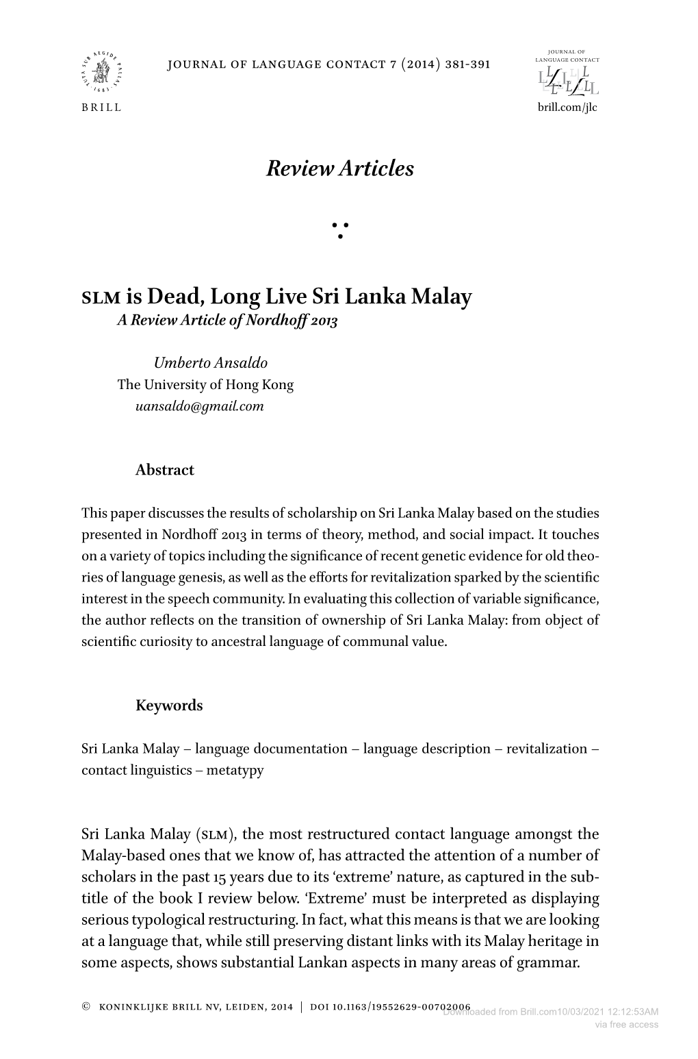 Review Articles Slm Is Dead, Long Live Sri Lanka Malay