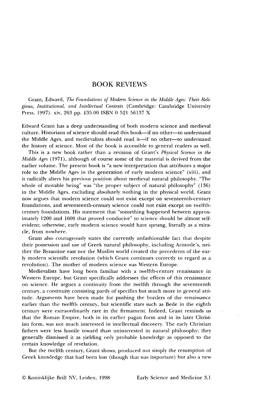 BOOK REVIEWS Grant, Edward, the Foundations of Modern