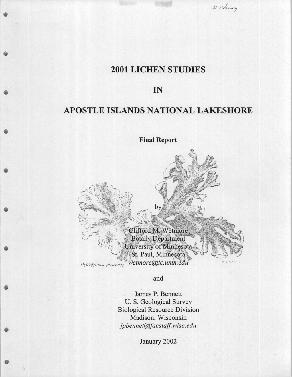 2001 Lichen Studies Apostle Islands National