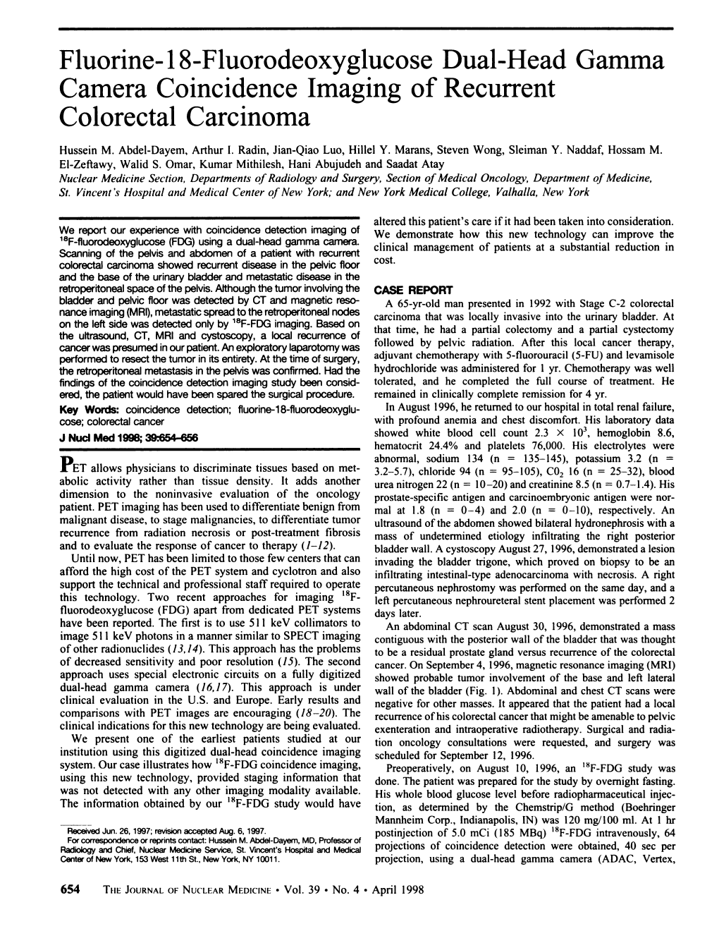 Fluorine-18-Fluorodeoxyglucose Dual-Head Gamma Camera Coincidence Imaging of Recurrent Colorectal Carcinoma