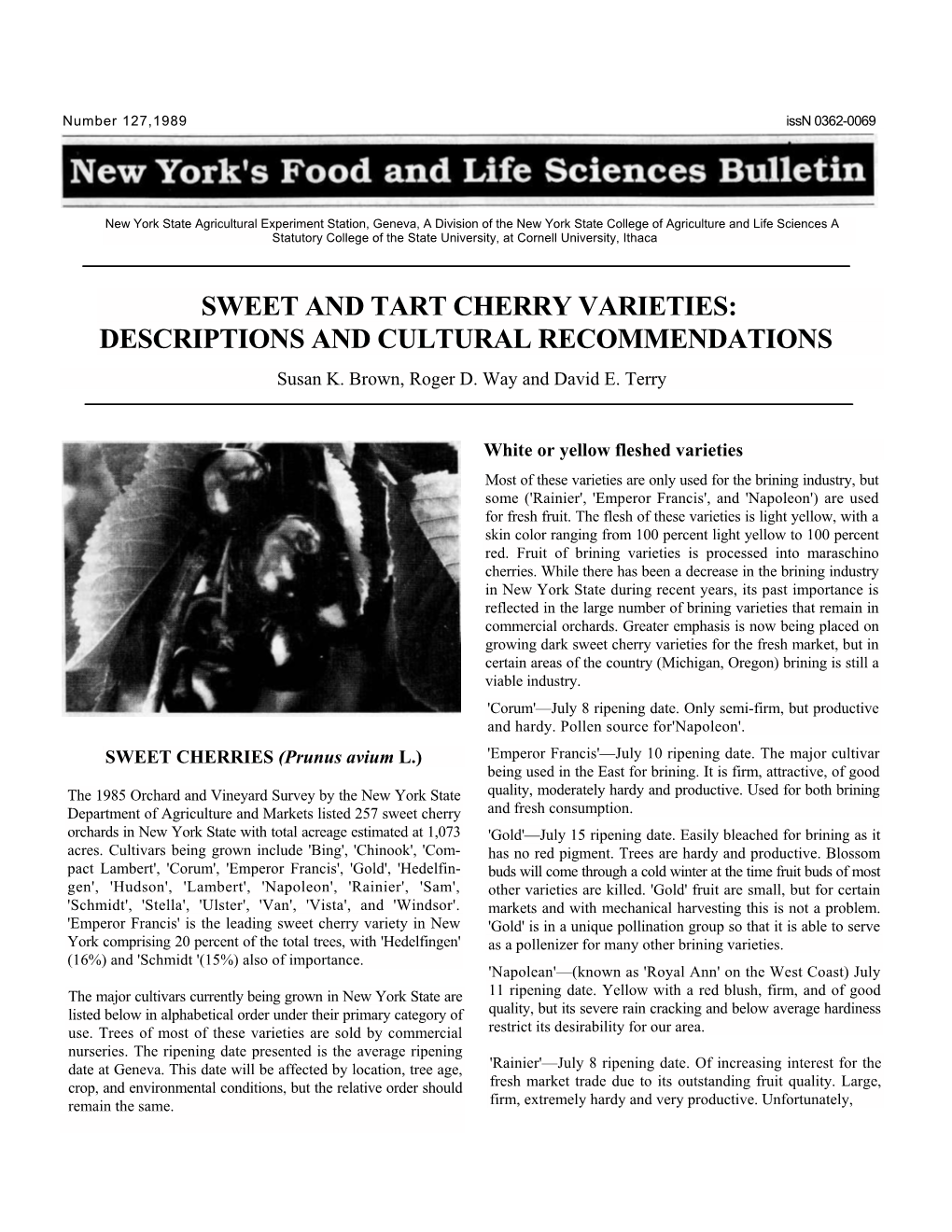 Sweet and Tart Cherry Varieties: Descriptions and Cultural Recommendations