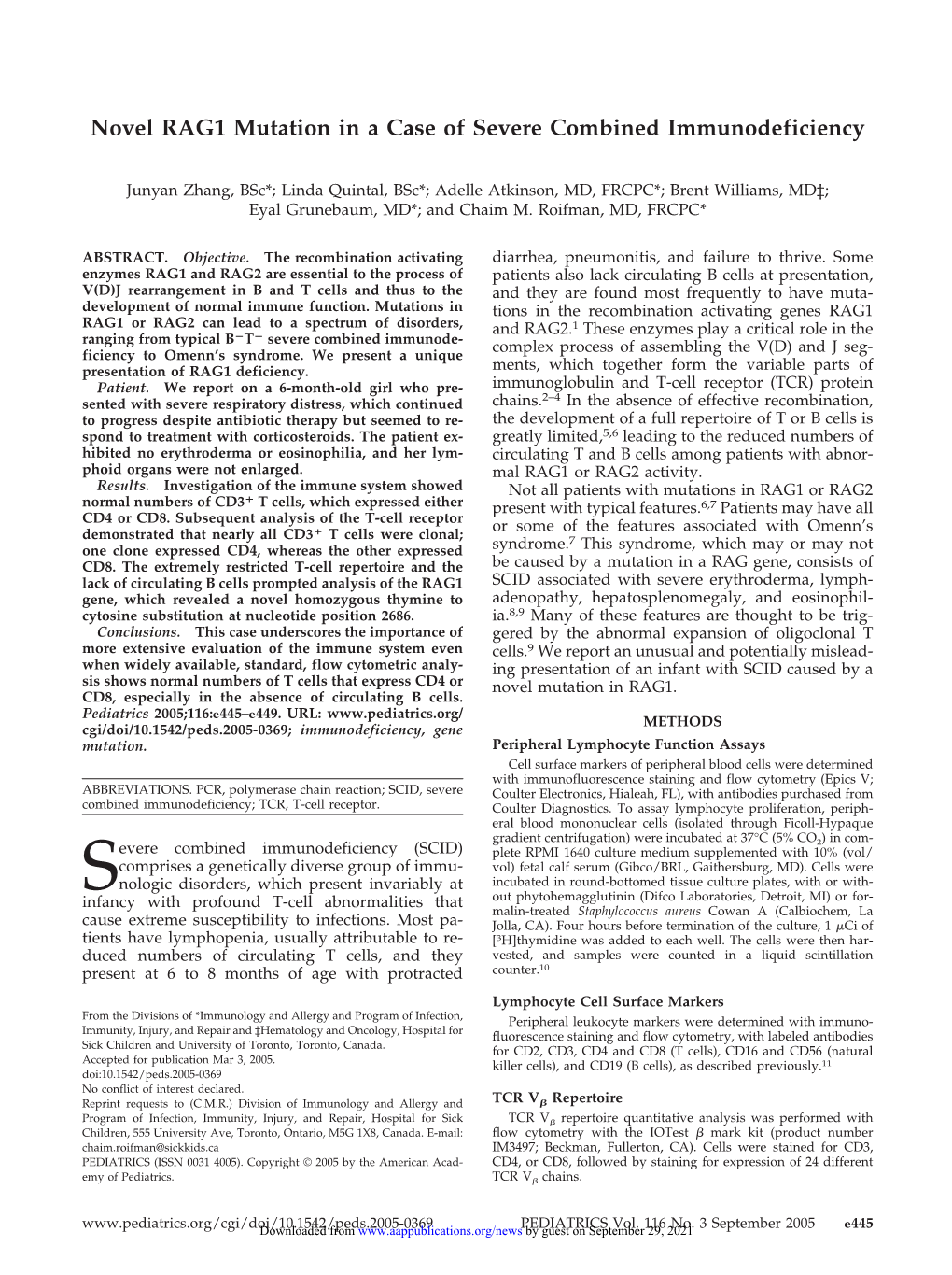 Novel RAG1 Mutation in a Case of Severe Combined Immunodeficiency