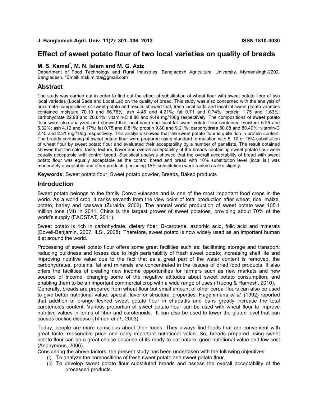 Effect of Sweet Potato Flour of Two Local Varieties on Quality of Breads